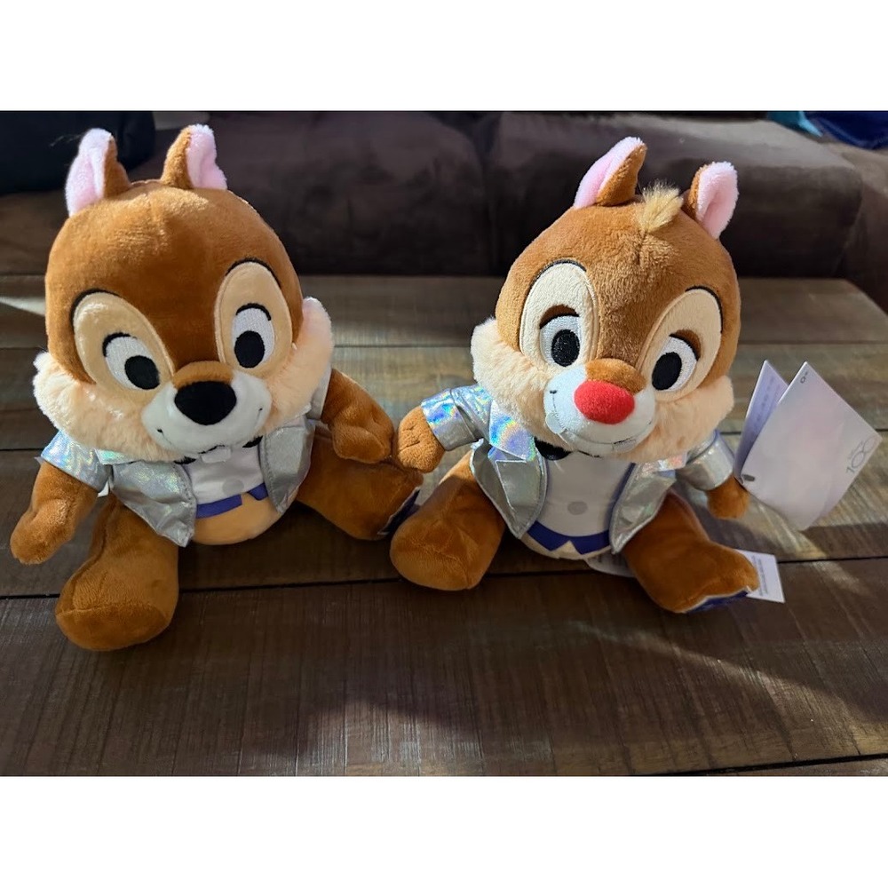 Disney 100th Anniversary Chip n Dale Plush Set Iridescent Silver Tuxedo NWT